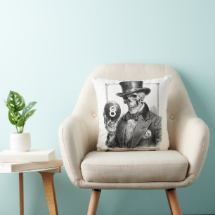 Vintage Skeleton with Top Hat and 8-Ball Throw Pillow