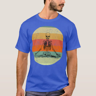 Vintage Skeleton Yoga Pose Retro Sunset Distressed T-Shirt