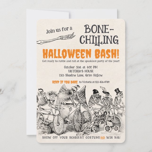 Vintage Skeletons 2 Bone-Chilling  Halloween Party Invitation (Front)