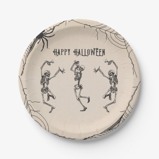  Vintage Skeletons Cocktails Halloween Party Paper Plates (Front)