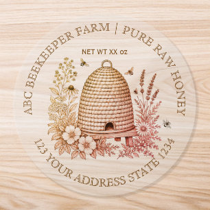 Vintage skep floral Honeybee clear Honey Jar Label