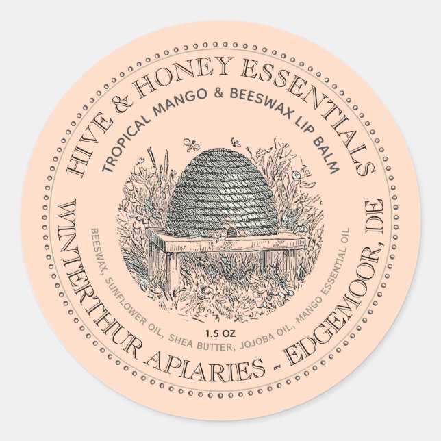 Vintage Skep Hive & Honey Essentials Apiary Label  (Front)