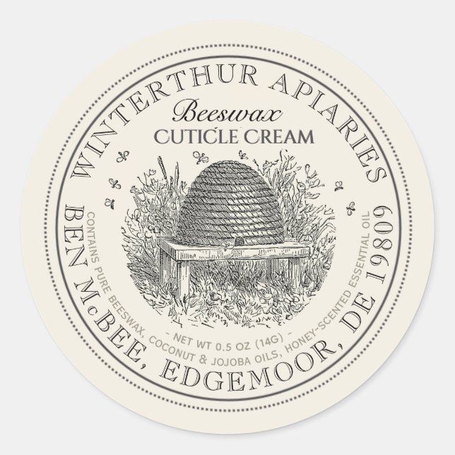  Vintage Skep Ivory Beeswax Cuticle Cream Label  (Front)