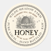 Vintage Skep Local Honey Jar Label Ivory