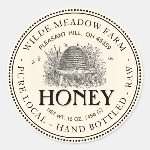Vintage Skep Pure Local Hand Bottled Raw Honey Classic Round Sticker