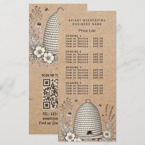 Vintage Skep rustic Honey business Price List Menu