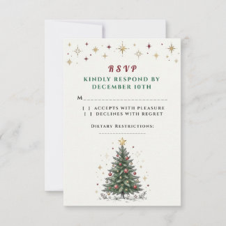Vintage Sketch Christmas Tree Holiday RSVP Card