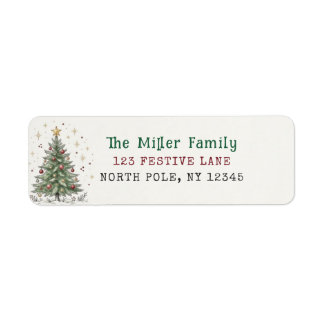 Vintage Sketch Christmas Tree Return Address Label