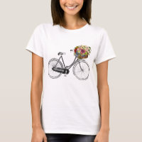 Vintage Sketch Drawing Bike Bicycle Flower Basket