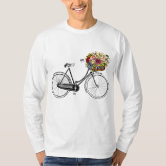 Vintage Sketch Drawing Bike Bicycle Flower Basket T-Shirt
