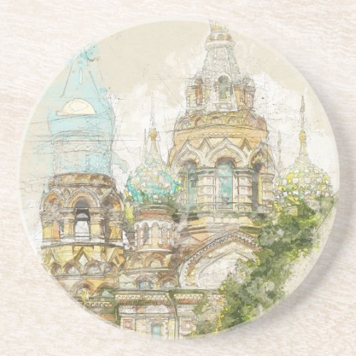 Vintage sketch of Church Saint_Petersburg Coaster