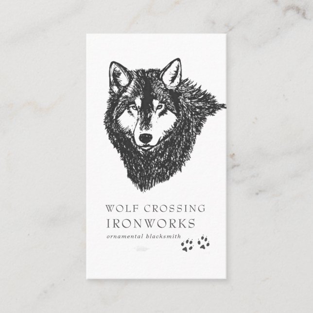 Vintage Sketch Wolf Business Card (Front)