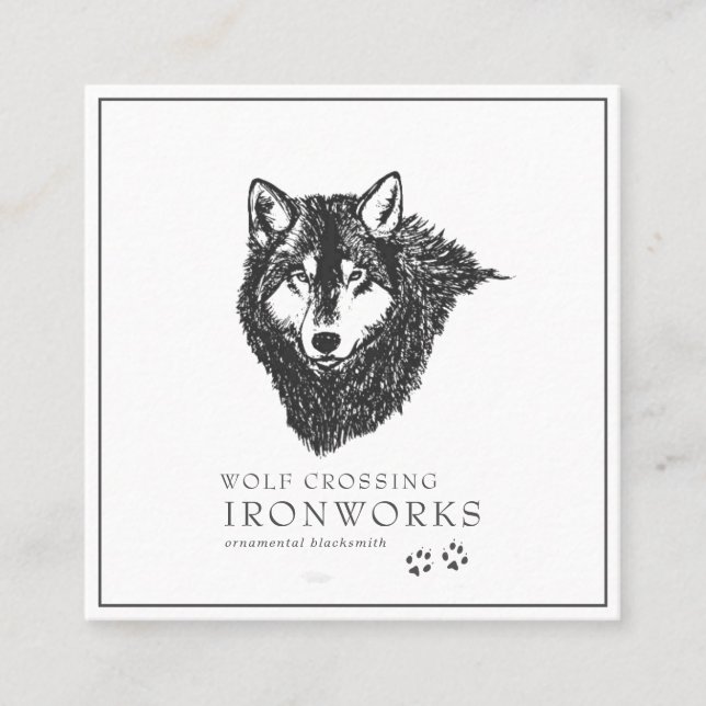Vintage Sketch Wolf Business Card (Front)