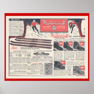 Vintage Ski advertising, Skiwear and equipment Poster