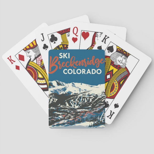 Vintage Ski Breckenridge Poster Blue Poker Cards (Back)