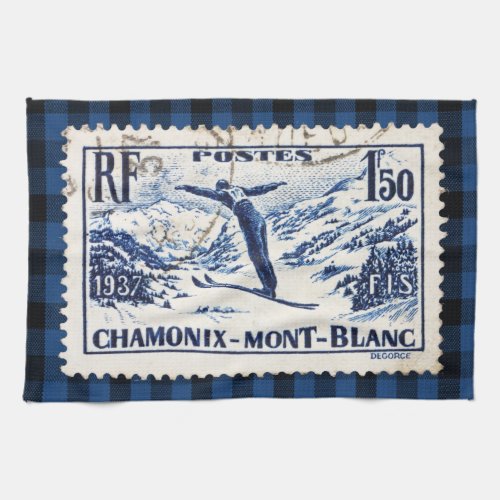 Vintage Ski Chamonix_Mont Blanc Postage Stamp Kitchen Towel