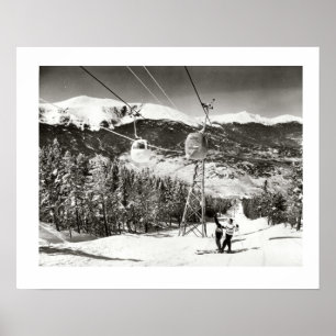 Vintage ski iamge, Ski lifts at last Poster