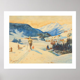 Vintage ski image, Cross country skiing Poster