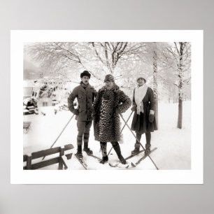 Vintage ski image, Fashion on the piste Poster