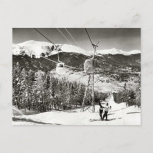 Vintage ski image, Ski lift Postcard