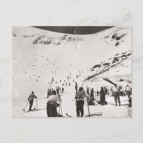 Vintage ski image Skiers on the slopes Postcard