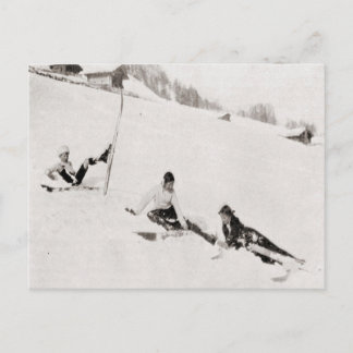 Vintage ski image, Tumbling down Postcard