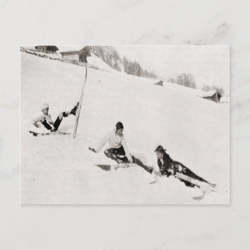 Vintage ski  image  Tumbling down Postcard