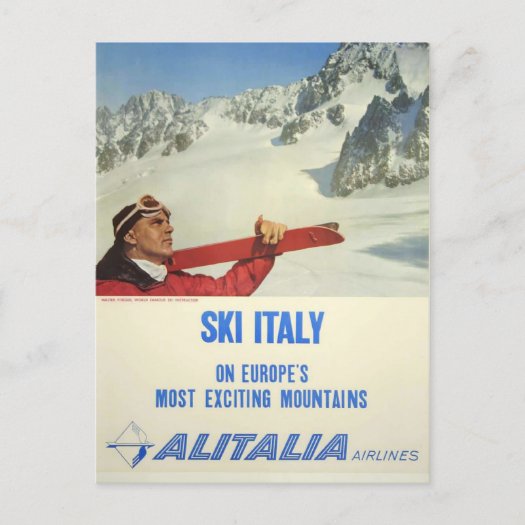 Vintage Ski Italy Alitalia Airlines Travel