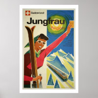 Vintage Ski Jungfrau Switzerland Travel Poster Art