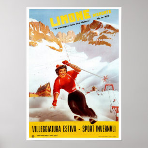 Vintage ski Limone Piemonte Italian travel Poster