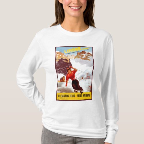 Vintage ski Limone Piemonte Italian travel poster T_Shirt