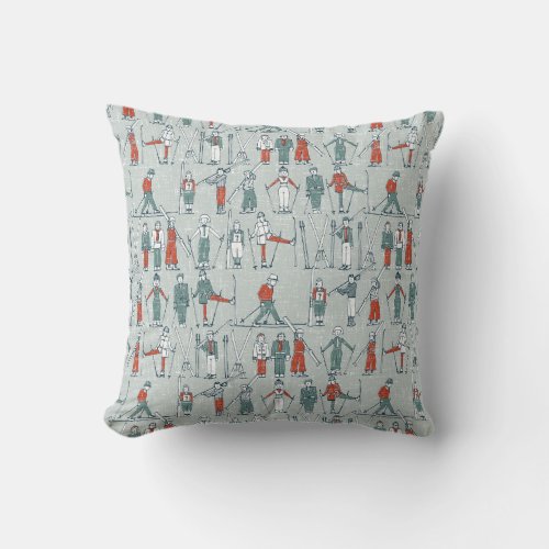 vintage ski linen throw pillow