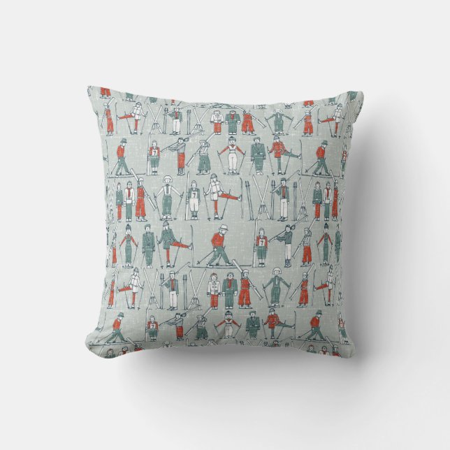 vintage ski linen throw pillow (Front)