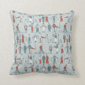 vintage ski linen throw pillow