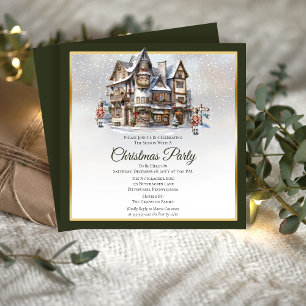 Vintage Ski Lodge and Nutcrackers Christmas Party Invitation