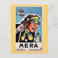 Vintage ski Mera Valsesia Italian travel poster