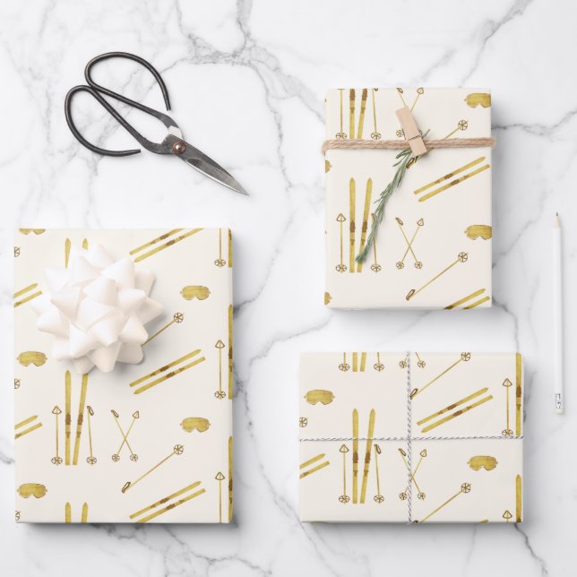 Vintage Ski Pattern  Wrapping Paper Sheets (Front)