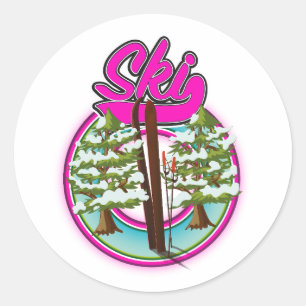 vintage ski pink logo classic round sticker