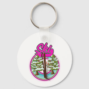 vintage ski pink logo keychain