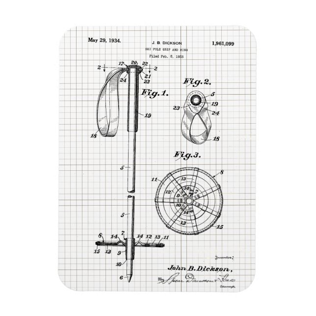 Vintage Ski Pole Patent Magnet (Vertical)