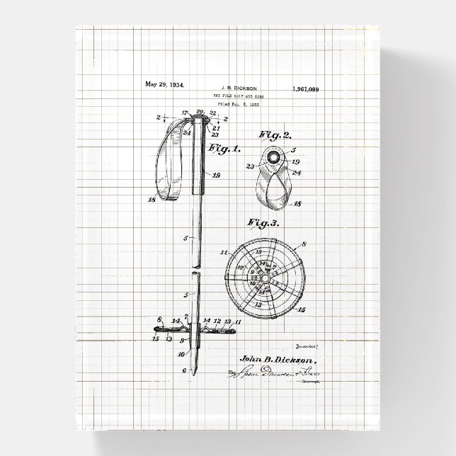 Vintage Ski Pole Patent Paperweight (Vertical)