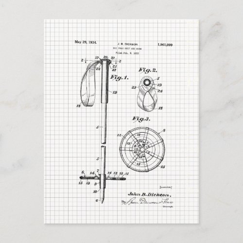 Vintage Ski Pole Patent Postcard