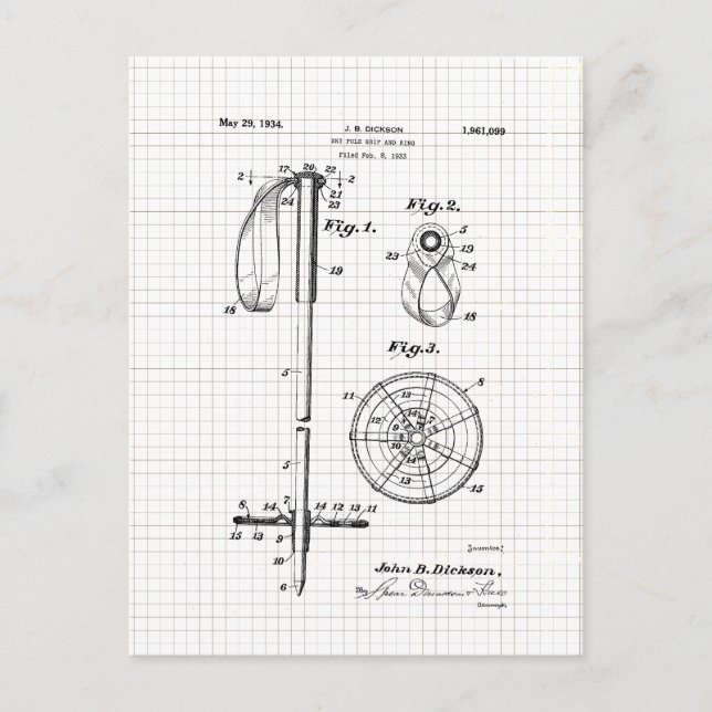 Vintage Ski Pole Patent Postcard (Front)