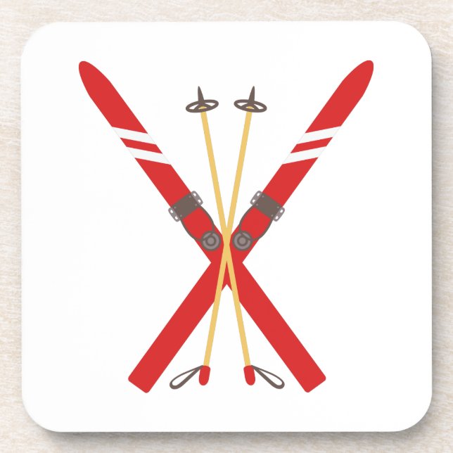 Vintage Ski Poles Beverage Coaster (Front)