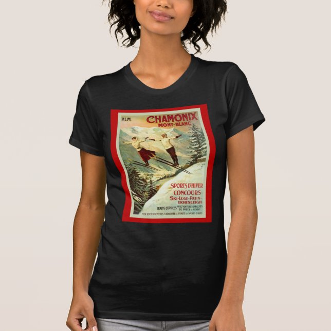 Vintage Ski Poster, Chamonix, Mont Blanc T-Shirt (Front)