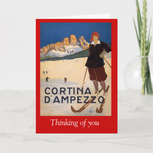 Vintage Ski Poster, Curtina d'ampezzo, Italy Card