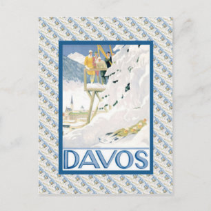 Vintage Ski Poster, Davos, Switzerland Postcard