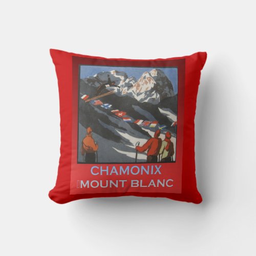 Vintage Ski Poster France Chamonix Mt Blanc Throw Pillow