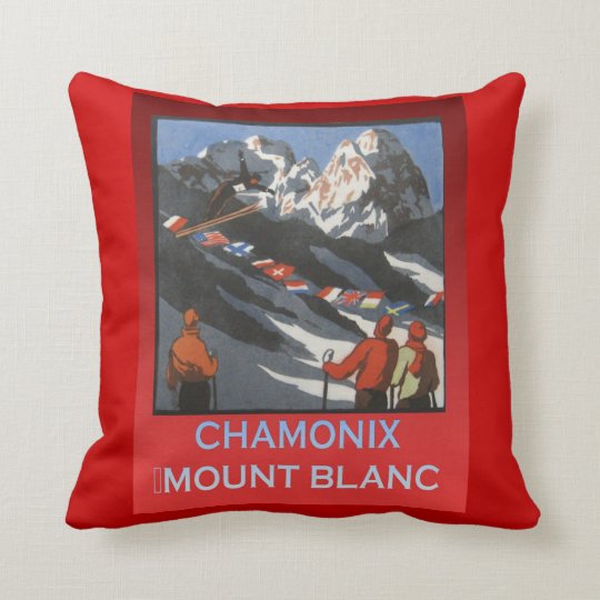 Vintage Ski Poster France Chamonix Mt Blanc Throw Pillow