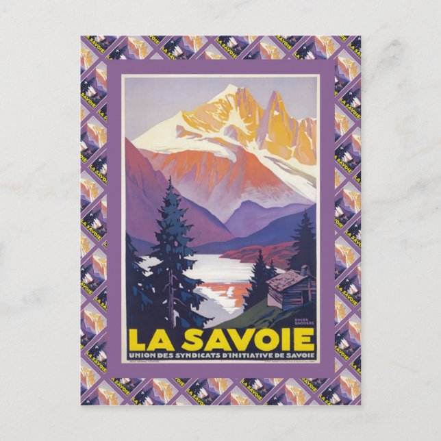 Vintage Ski Poster,  France, La Savoie, Postcard (Front)